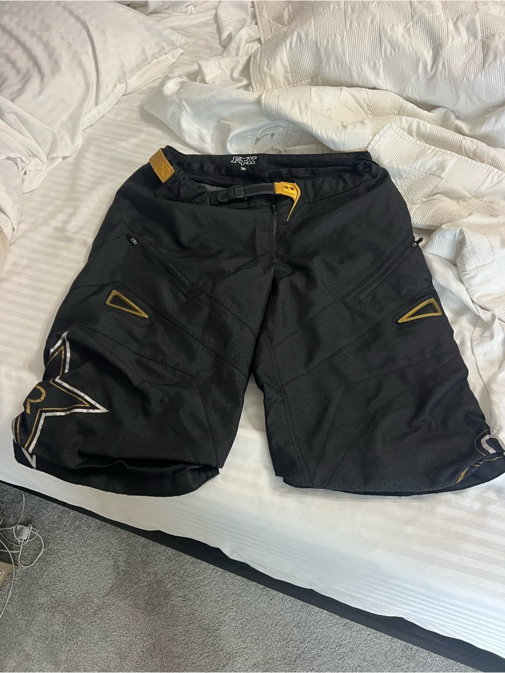 Fox Men's Black Athletic Shorts with Gold Accents